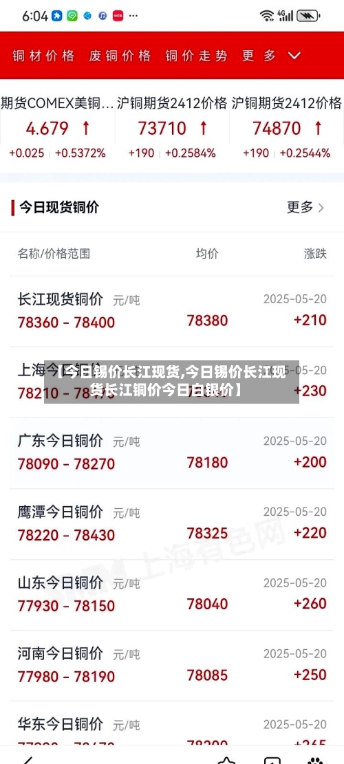 【今日锡价长江现货,今日锡价长江现货长江铜价今日白银价】