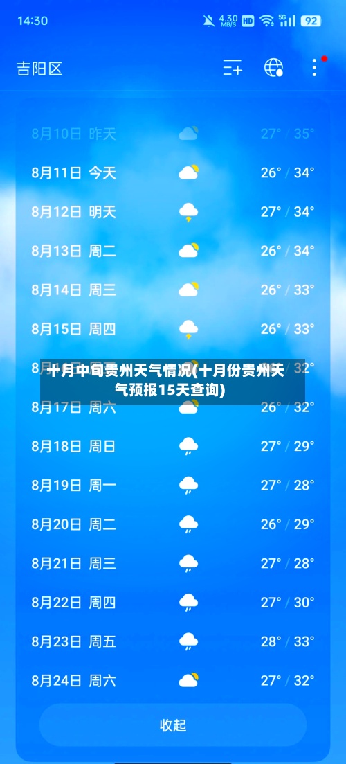 十月中旬贵州天气情况(十月份贵州天气预报15天查询)