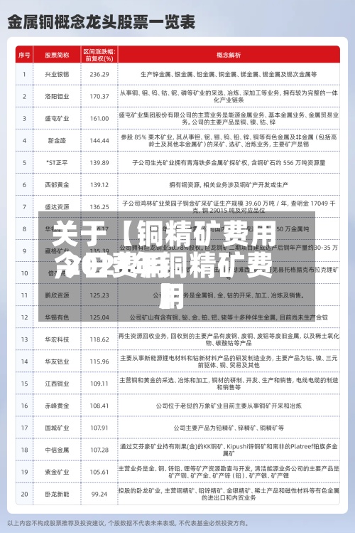 关于【铜精矿费用今日费用,2021年铜精矿费用】