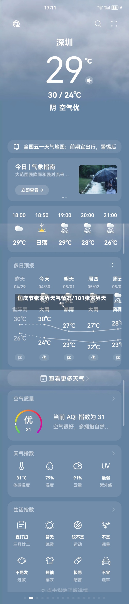 国庆节张家界天气情况/101张家界天气