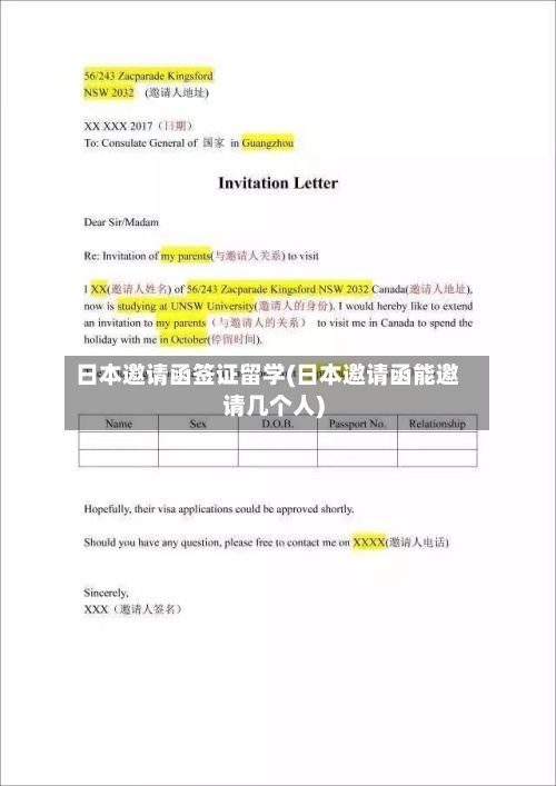 日本邀请函签证留学(日本邀请函能邀请几个人)