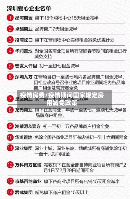 疫情房费/疫情期间国家规定房租减免政策